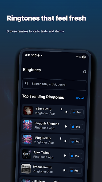 Marimba Remix Ringtones browsing fresh ringtones on Android.