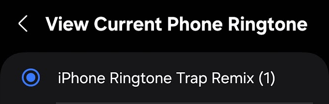 Sonnerie iPhone Ringtone Trap Remix sélectionnée dans les paramètres Samsung